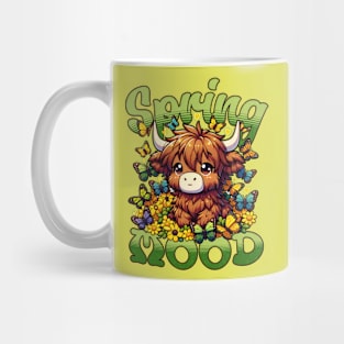 Cute Highland Cow with Butterflies and Flowers Mug